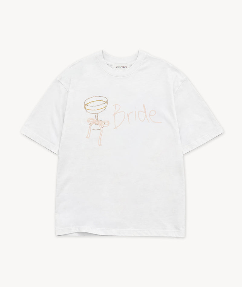 Bride Champagne Coupe Beaded Tee - White – Six Stories