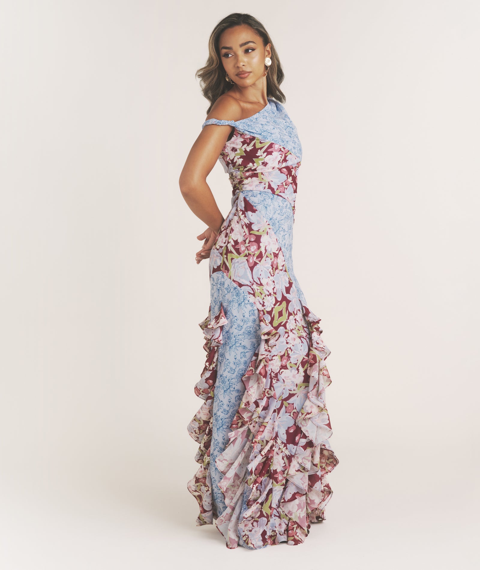 pink and blue ruffle dress STYLE 88396