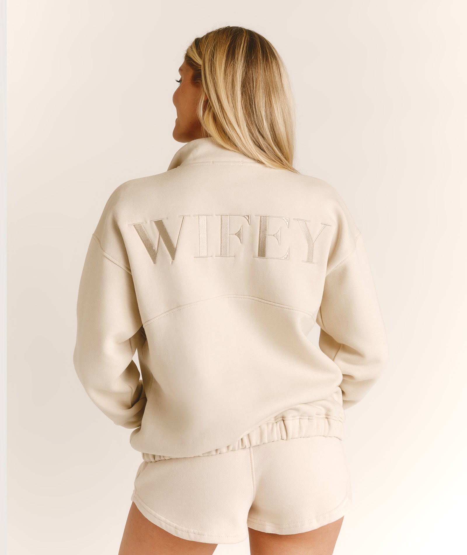 Wifey Quarter Zip Sweatshirt - Champagne | Six Stories