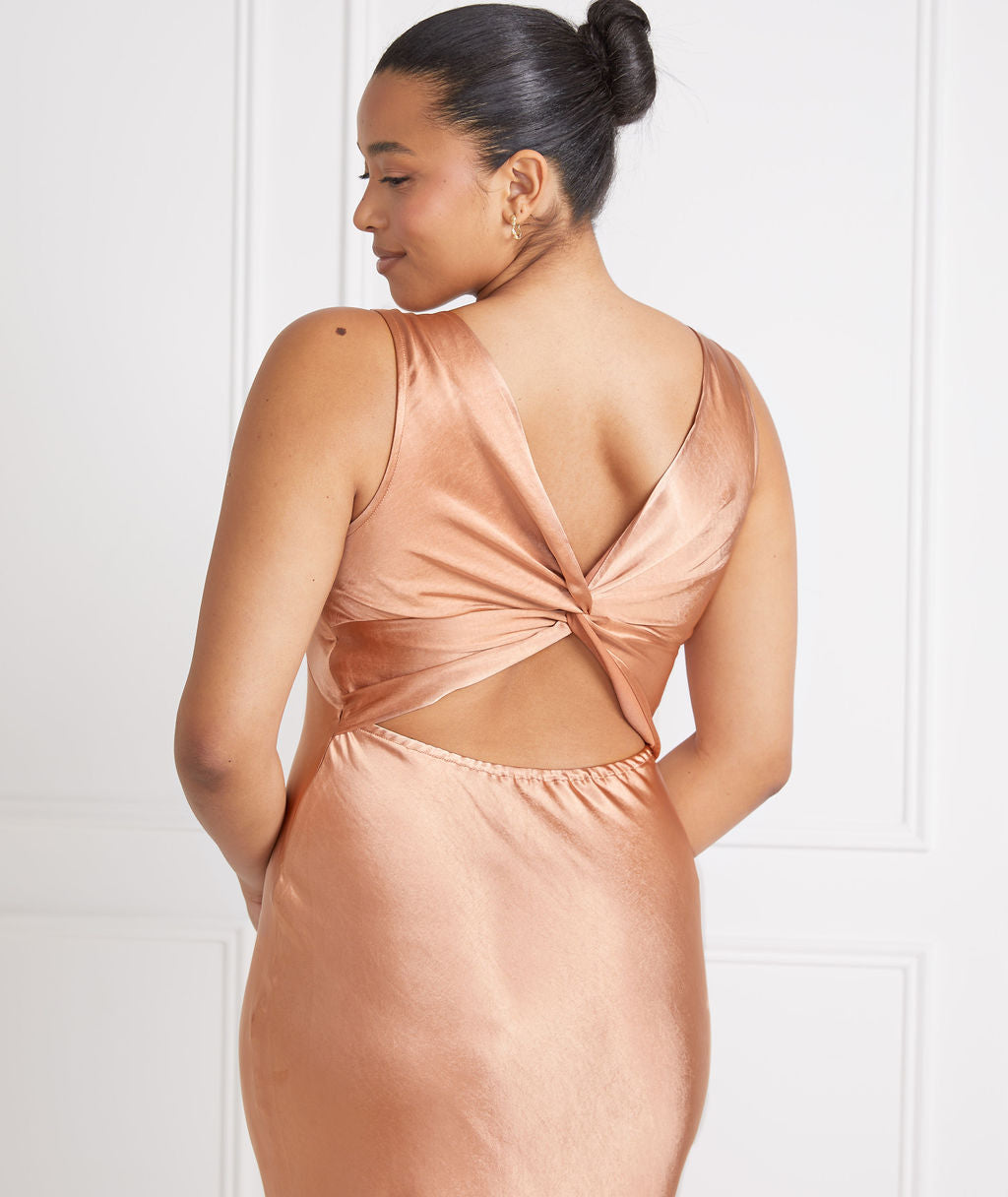 Cowl Front Satin Bridesmaid Dress - Burnt Peach main image 1