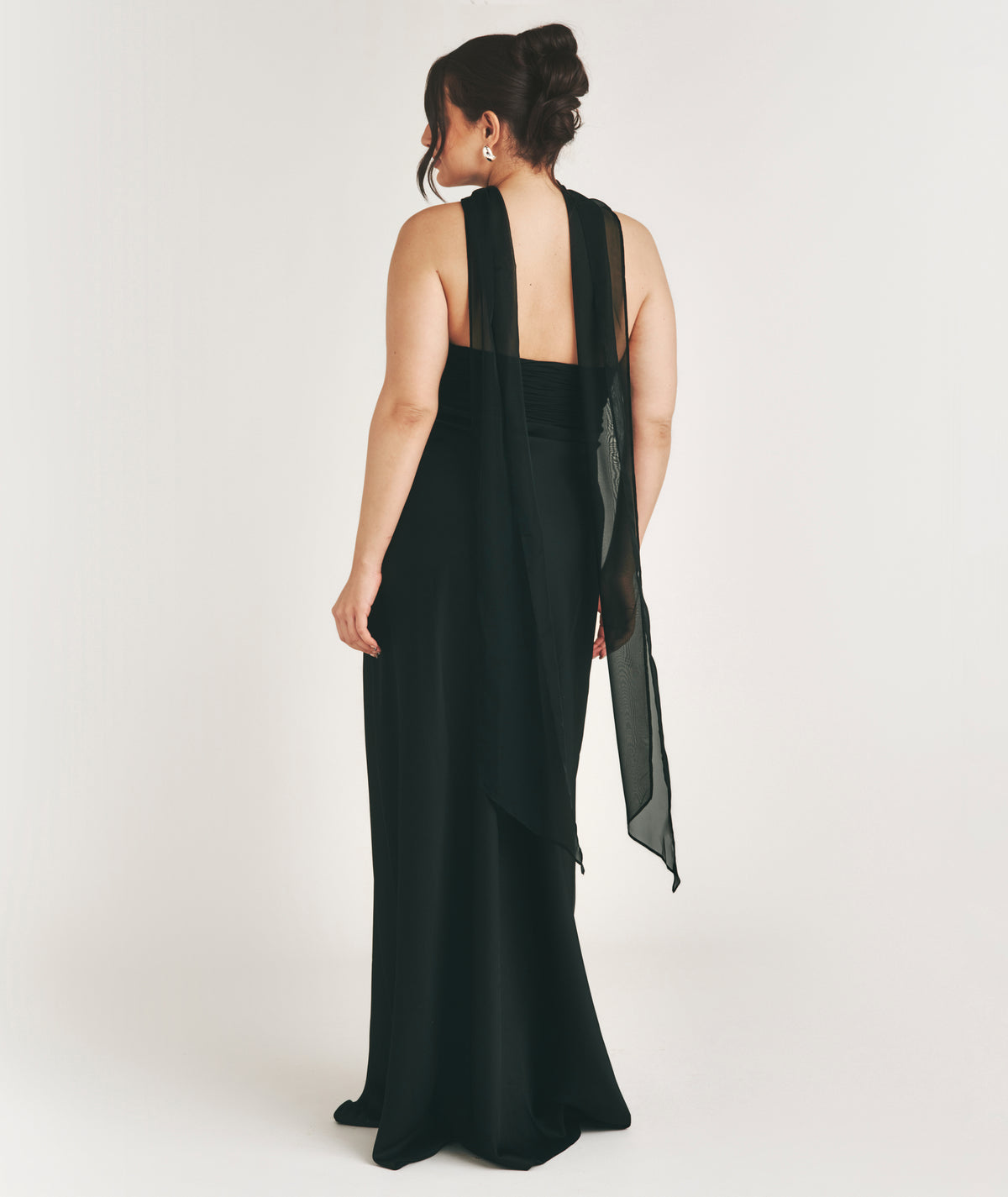 Bandeau Satin Bridesmaid Dress with Neck Tie - Black