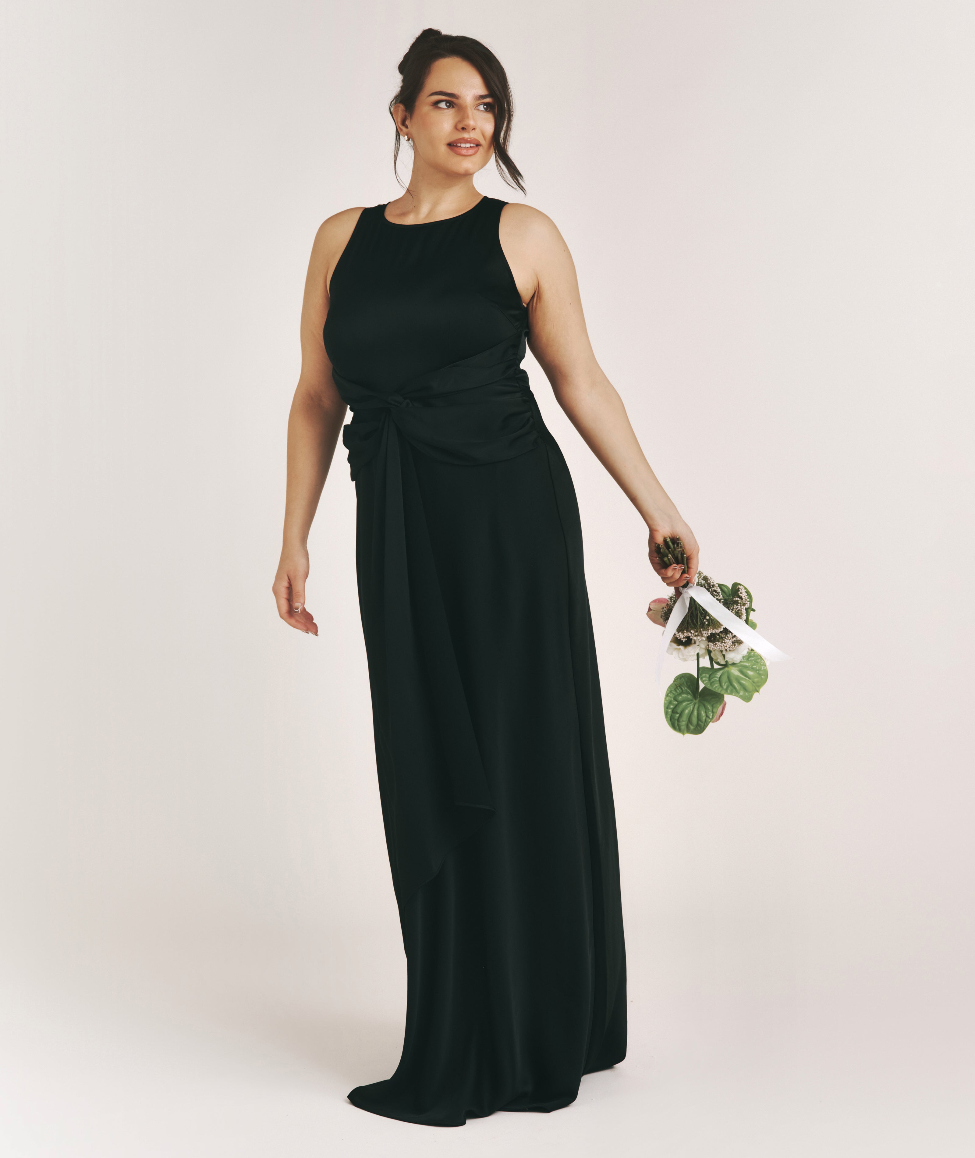 Knot Front Drape Detail Satin Bridesmaid Dress