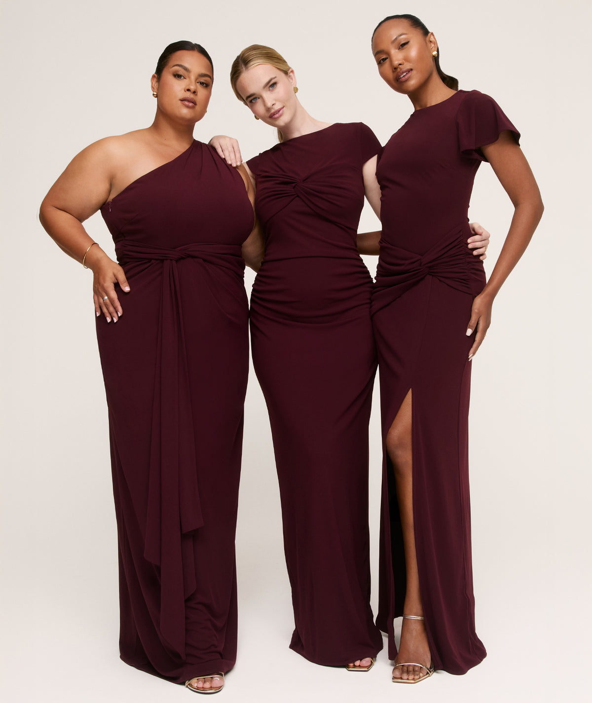 Flutter Sleeve Stretch Sculpt Bridesmaid Dress - Merlot