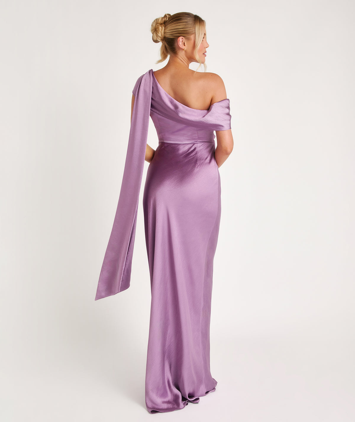 One Shoulder Drape Satin Bridesmaid Dress - Orchid