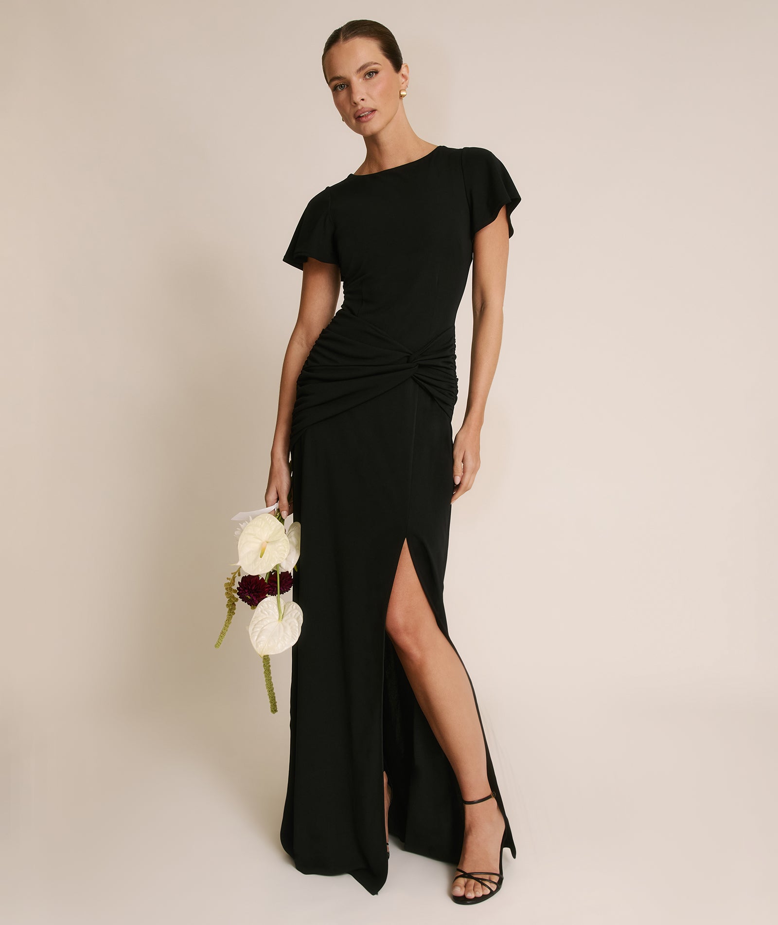 Flutter Sleeve Stretch Sculpt Bridesmaid Dress