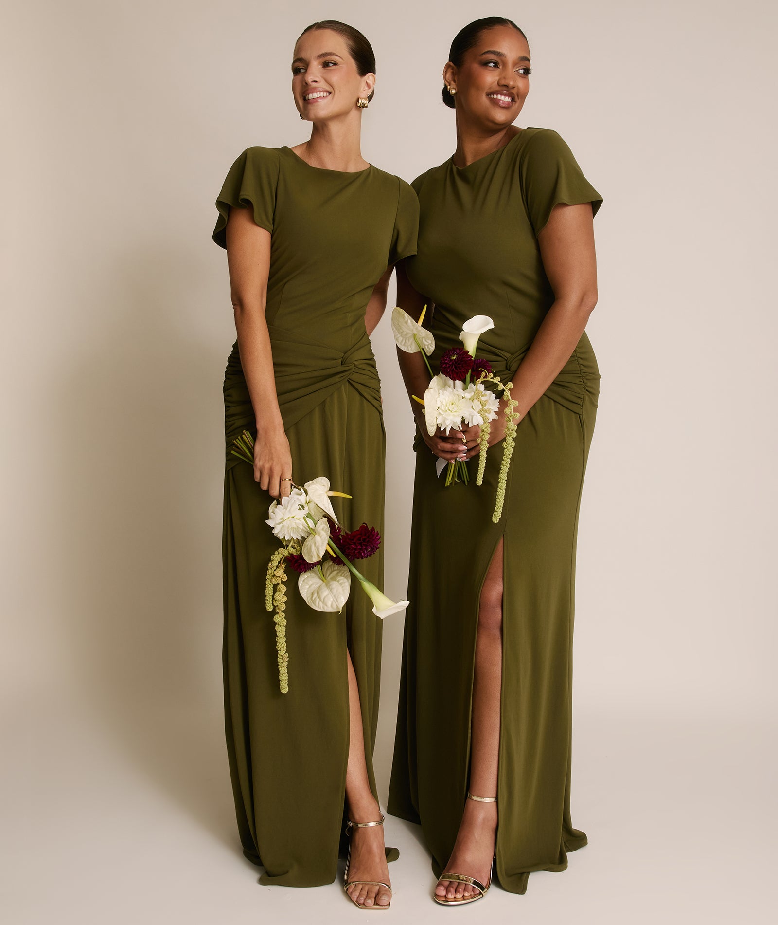 Flutter Sleeve Stretch Sculpt Bridesmaid Dress