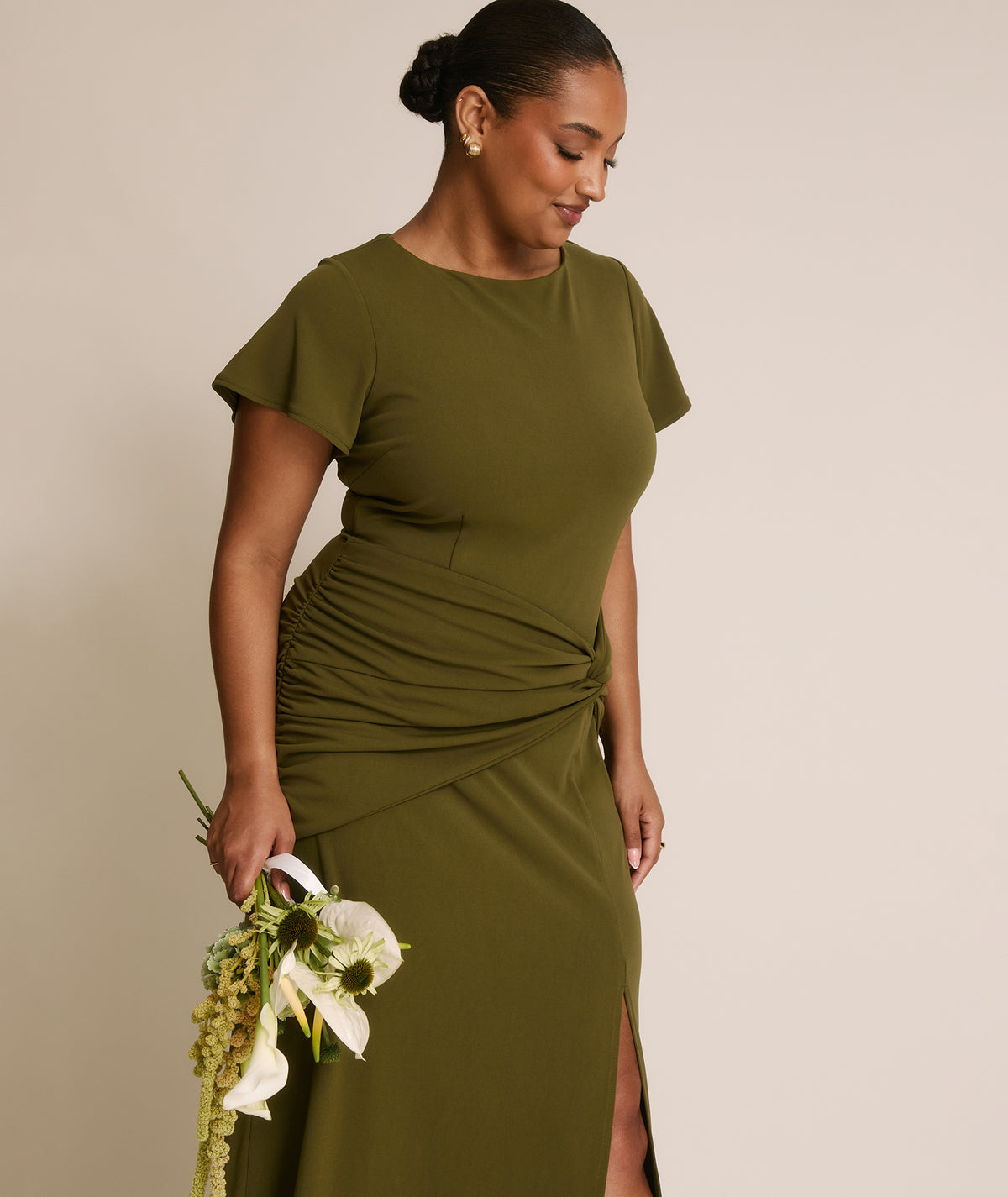 Flutter Sleeve Stretch Sculpt Bridesmaid Dress - Fern Green