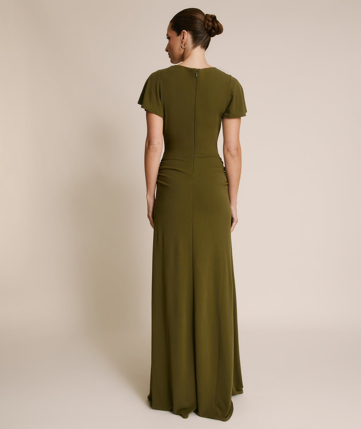 Flutter Sleeve Stretch Sculpt Bridesmaid Dress - Fern Green