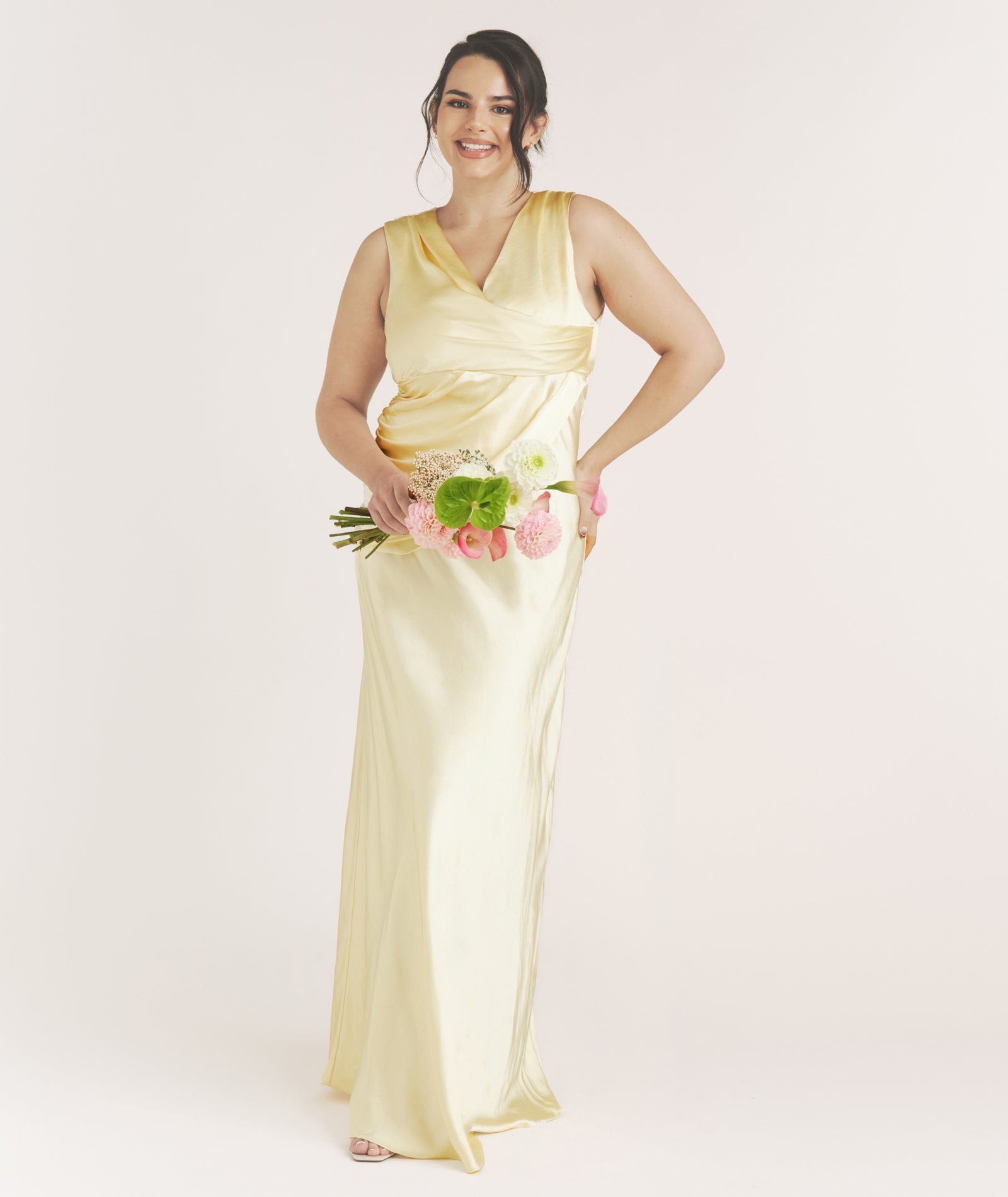 lemon satin bridesmaid dress Drape Detail Satin Bridesmaid Dress