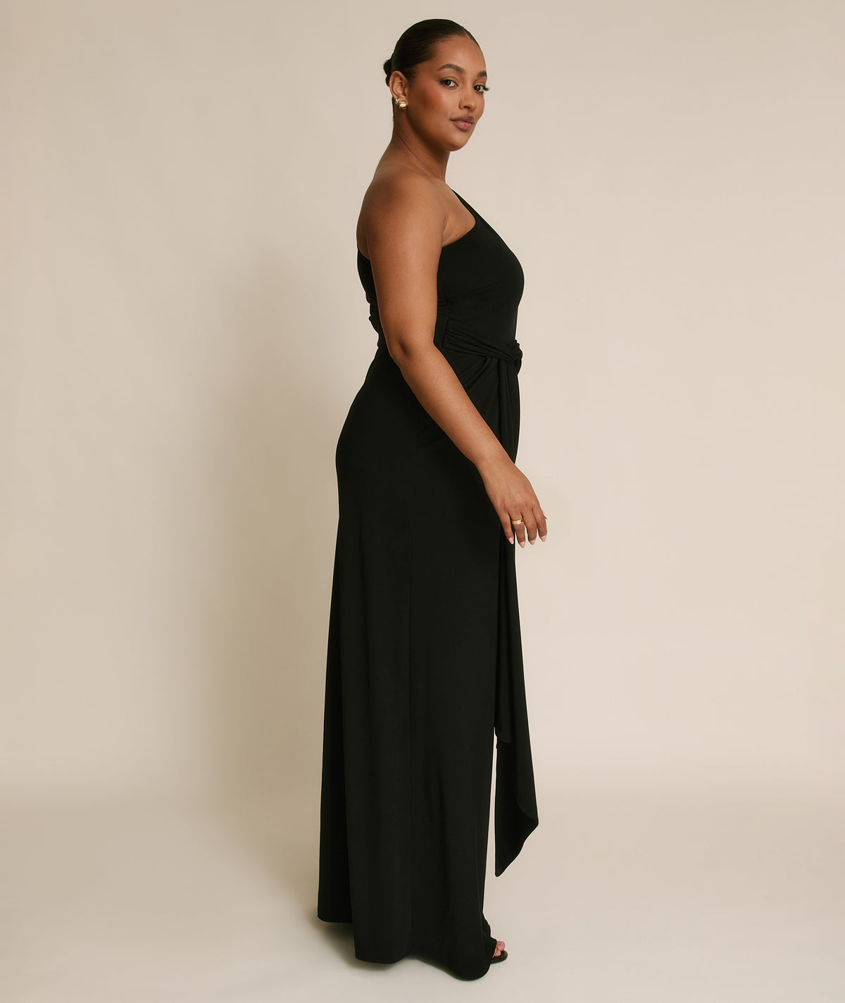 One Shoulder Stretch Sculpt Bridesmaid Dress - Black