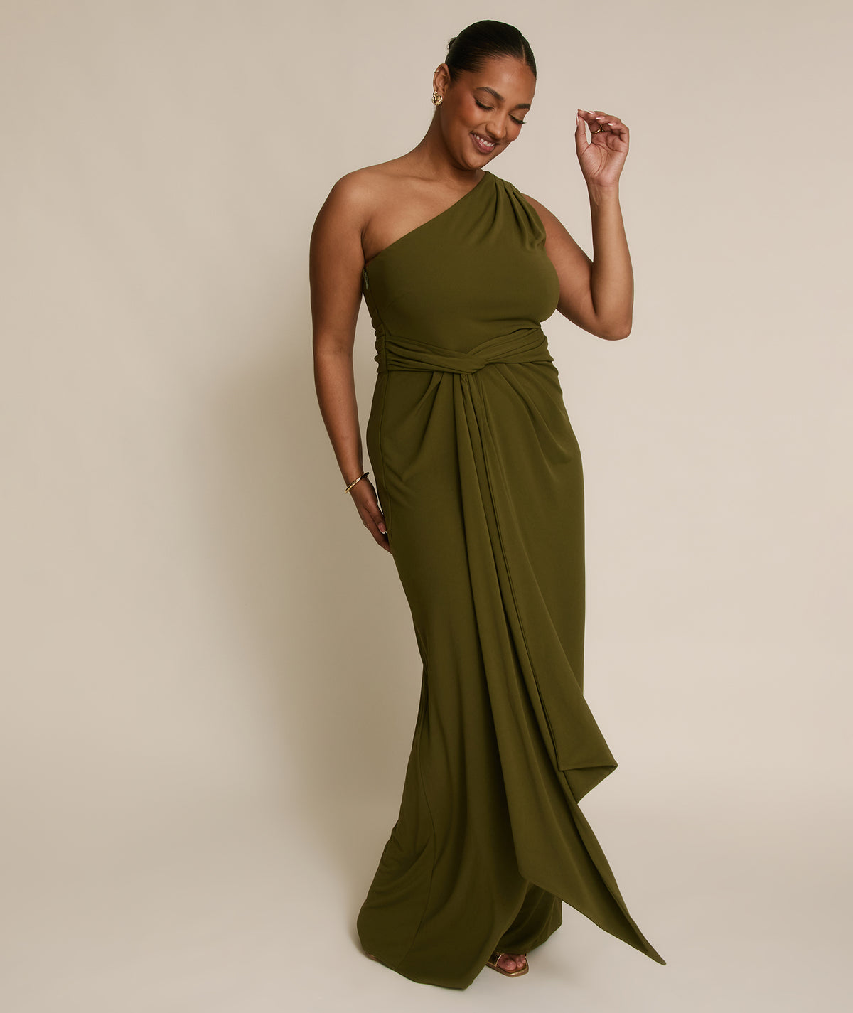 One Shoulder Stretch Sculpt Bridesmaid Dress - Fern Green