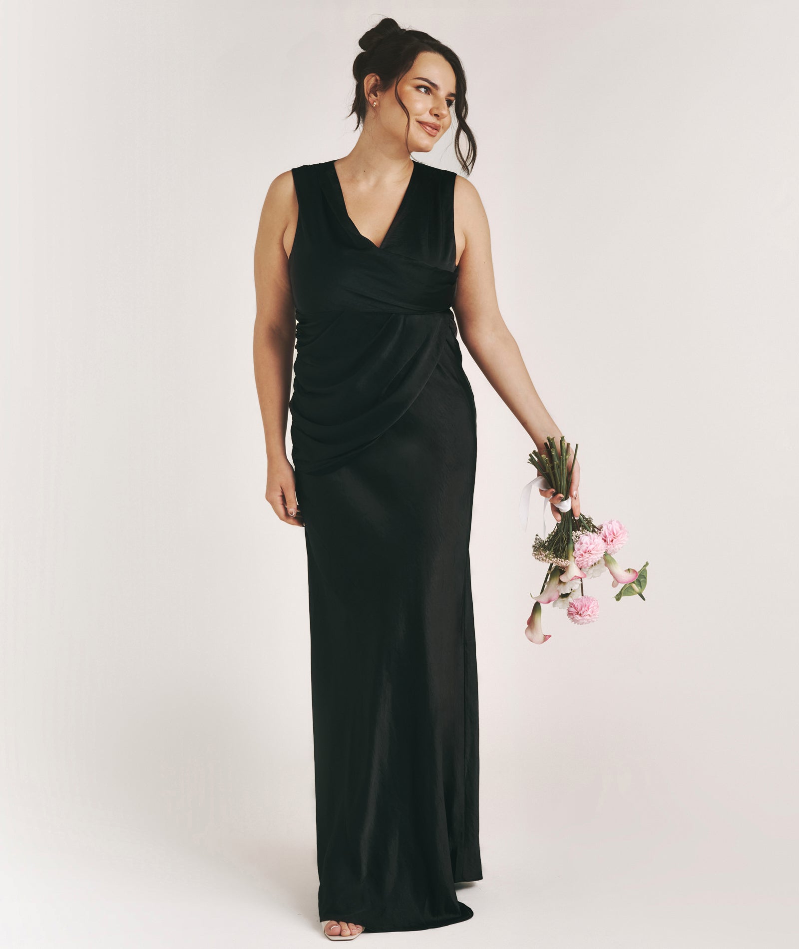 Six Stories Plunge Drape Satin Bridesmaid Dress