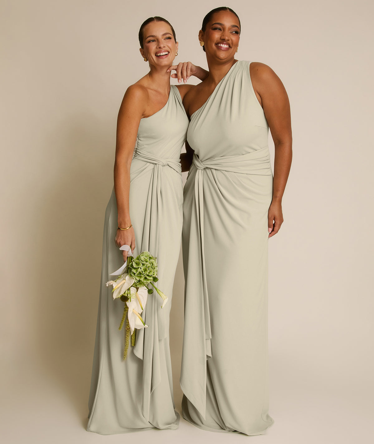 One Shoulder Stretch Sculpt Bridesmaid Dress - Soft Sage
