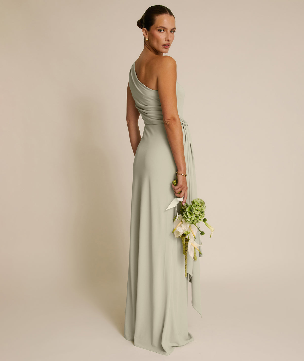 One Shoulder Stretch Sculpt Bridesmaid Dress - Soft Sage
