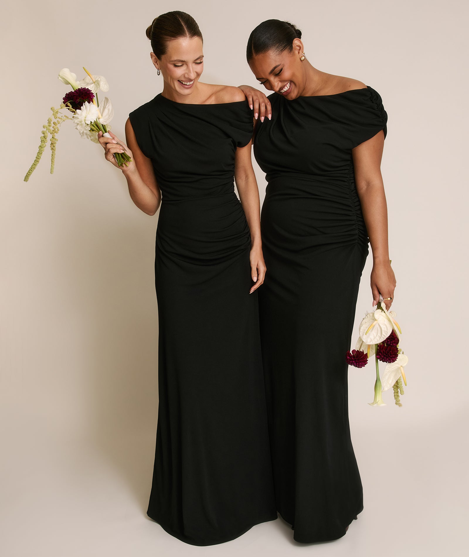 Six Stories Women's Slash Neck Draped Bridesmaid Dress - Black Six Stories Women's Slash Neck Draped Bridesmaid Dress - Black