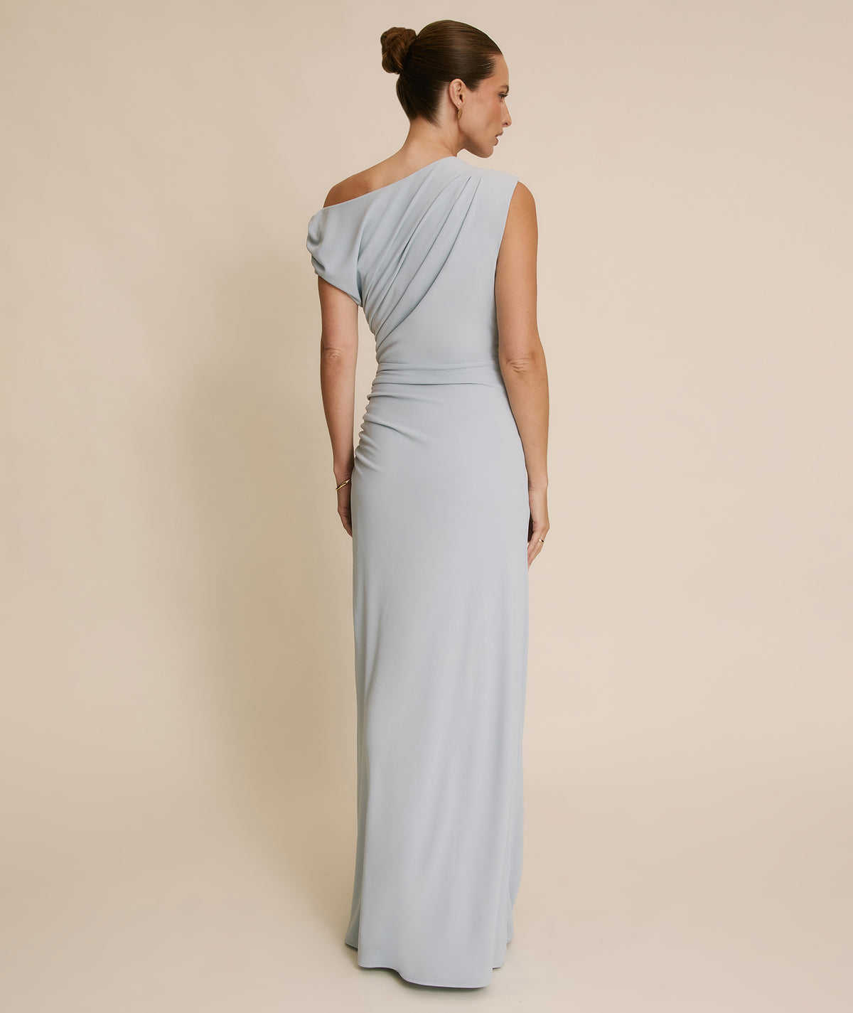 Asymmetric Neck Stretch Sculpt Bridesmaid Dress - Pale Blue