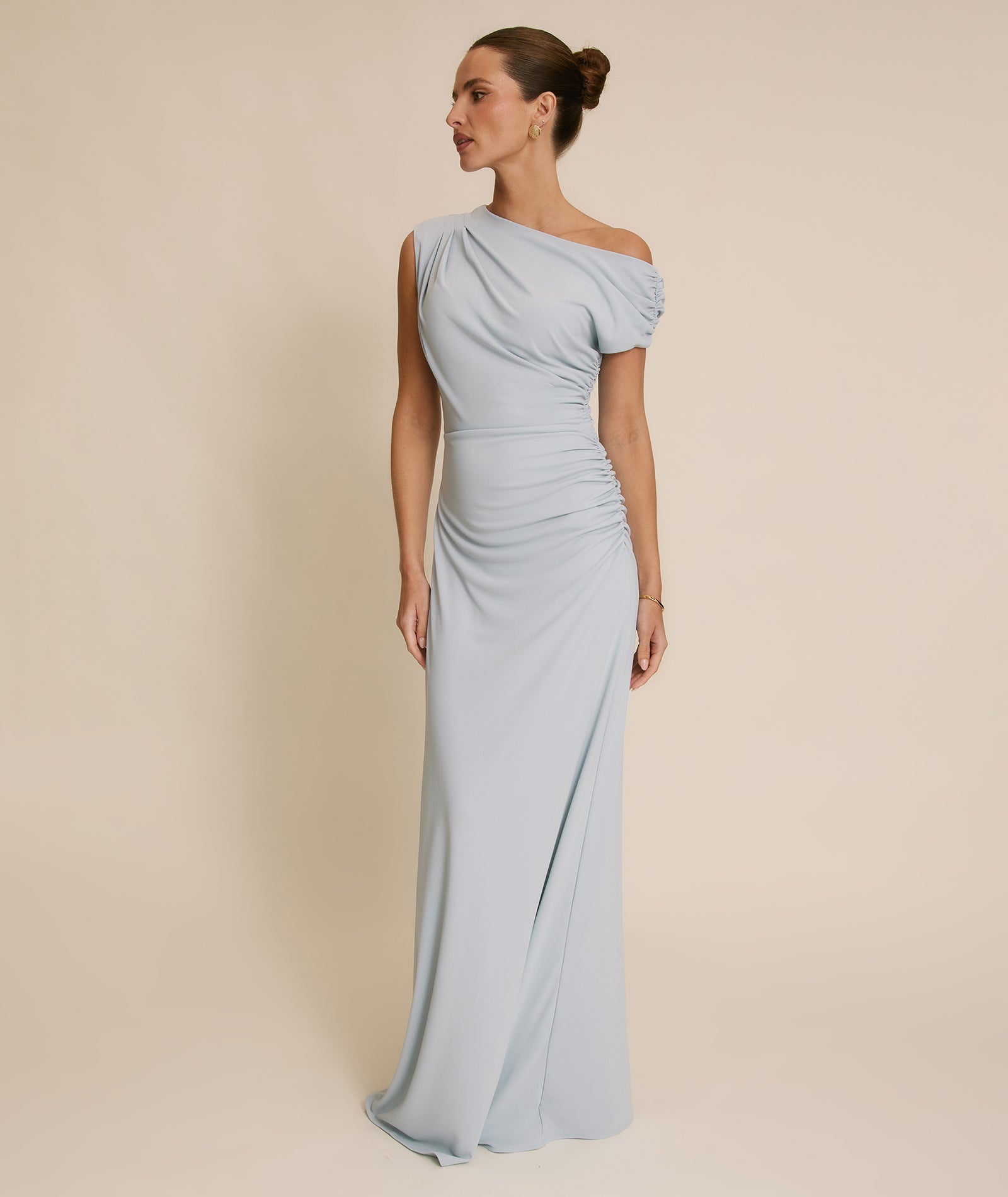 Asymmetric Neck Stretch Sculpt Bridesmaid Dress