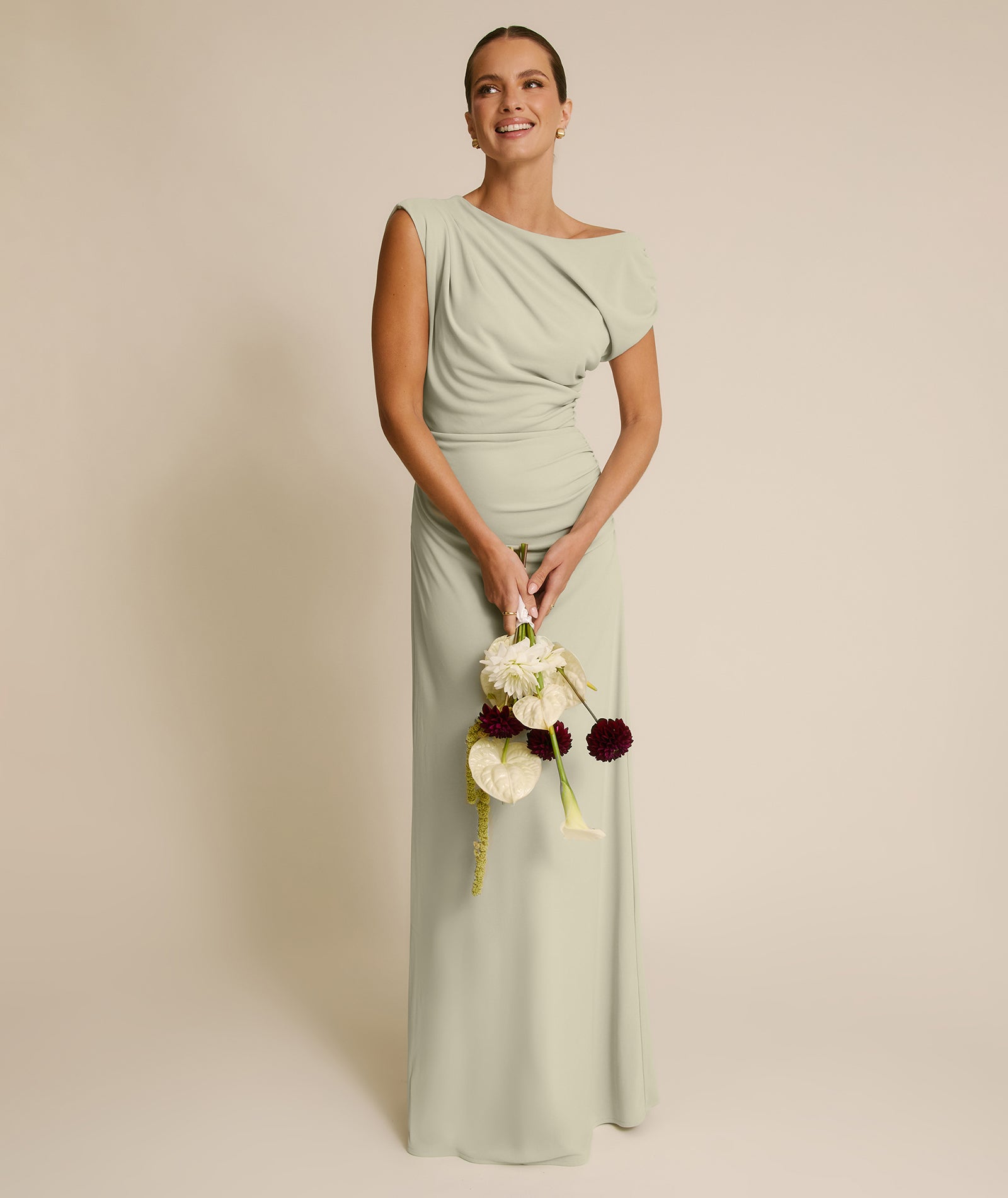 Six Stories Women's Slash Neck Draped Bridesmaid Dress - Sage Six Stories Women's Slash Neck Draped Bridesmaid Dress - Sage