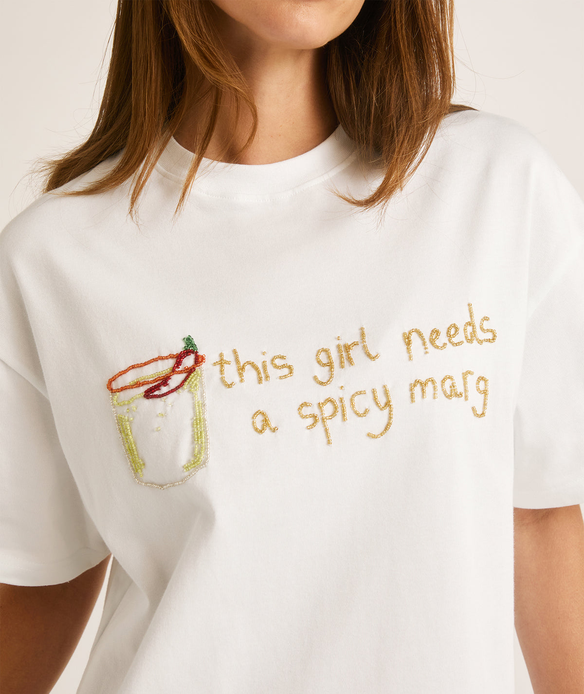 This Girl Needs a Spicy Marg Beaded Tee - White