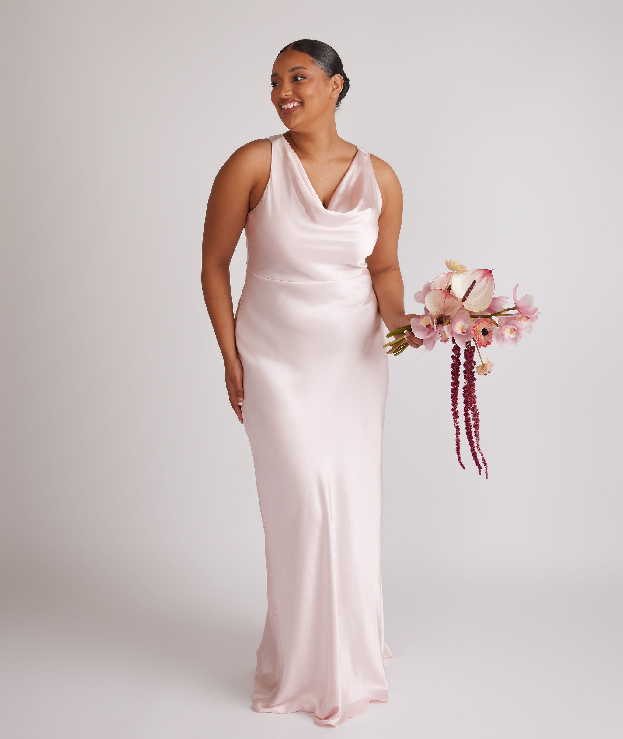 Cowl Front Satin Bridesmaid Dress