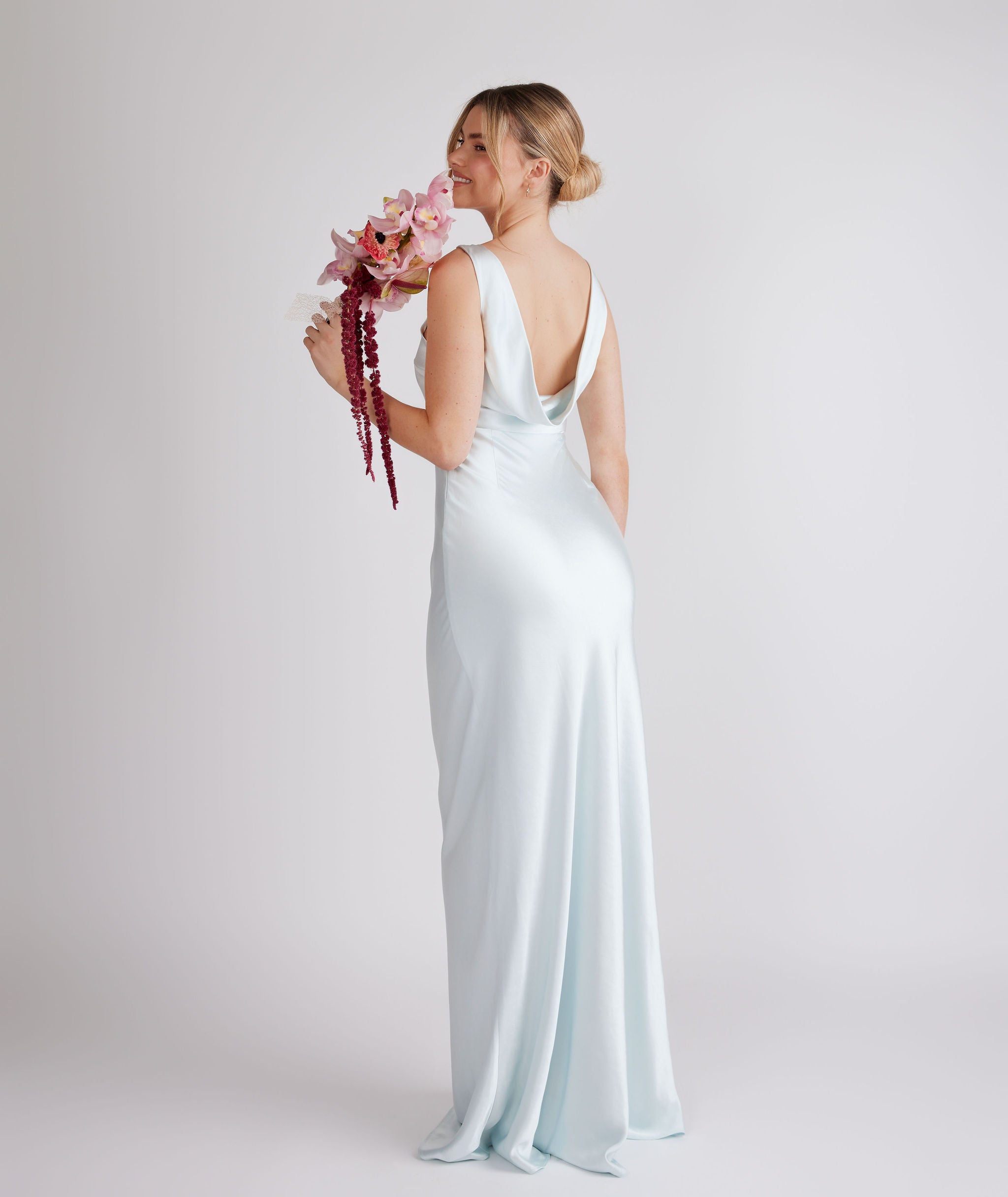 Six Stories Cowl Back Satin Bridesmaid Dress - Ice blue Six Stories Cowl Back Satin Bridesmaid Dress - Ice blue