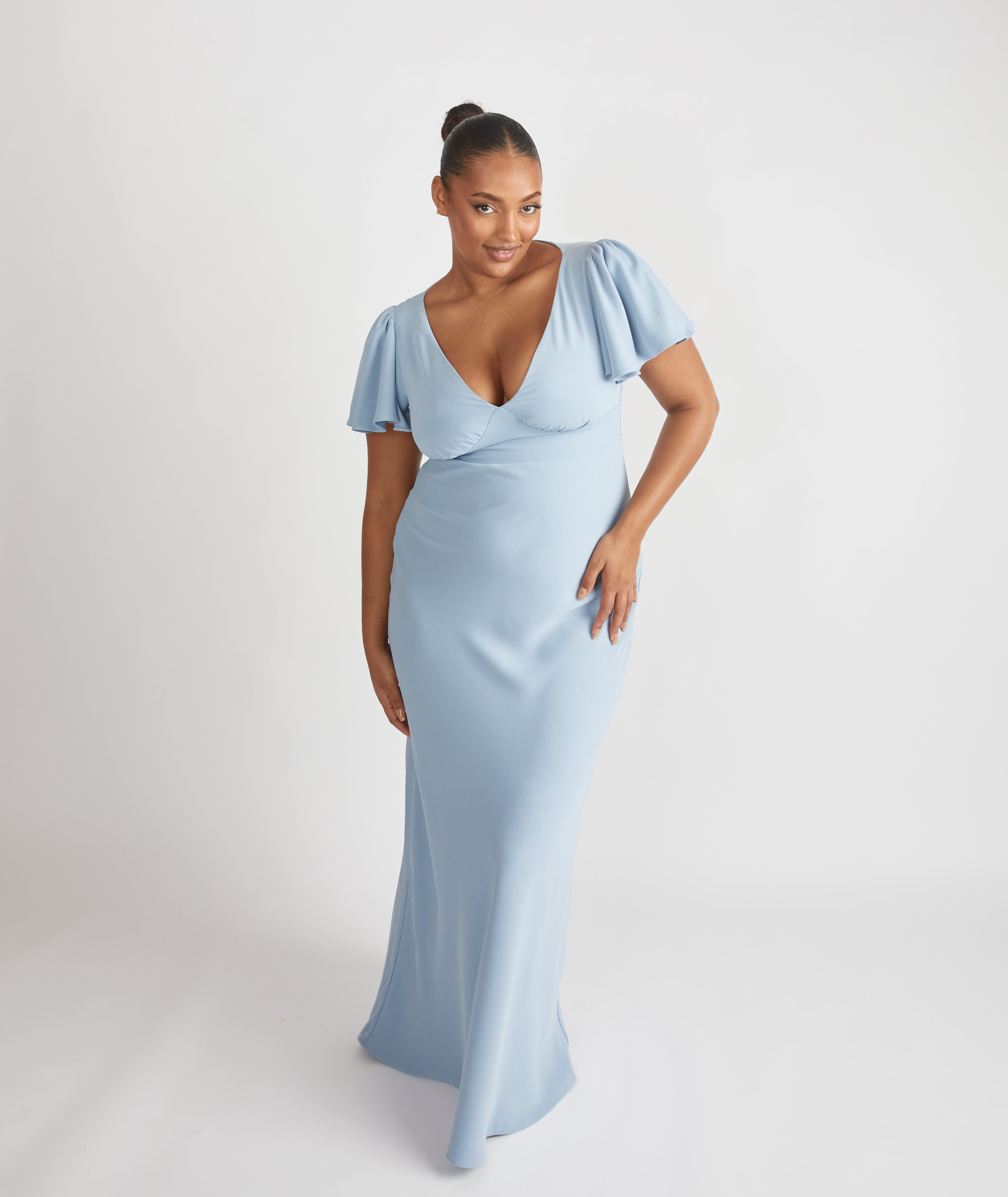 Flutter Sleeve Crepe Bridesmaid Dress