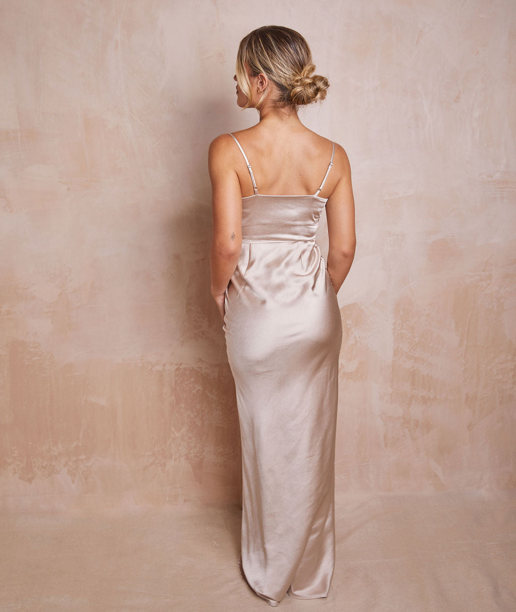 Cami Cowl Satin Bridesmaid Dress - Oyster
