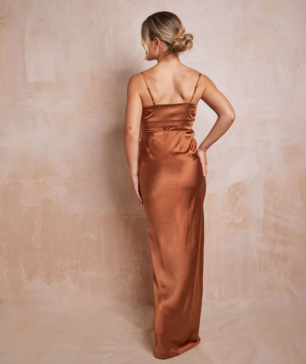 Cami Cowl Satin Bridesmaid Dress - Rust