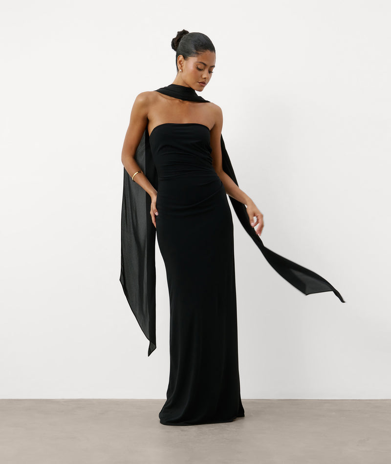 Bandeau Gathered Sculpt Bridesmaid Dress - Black
