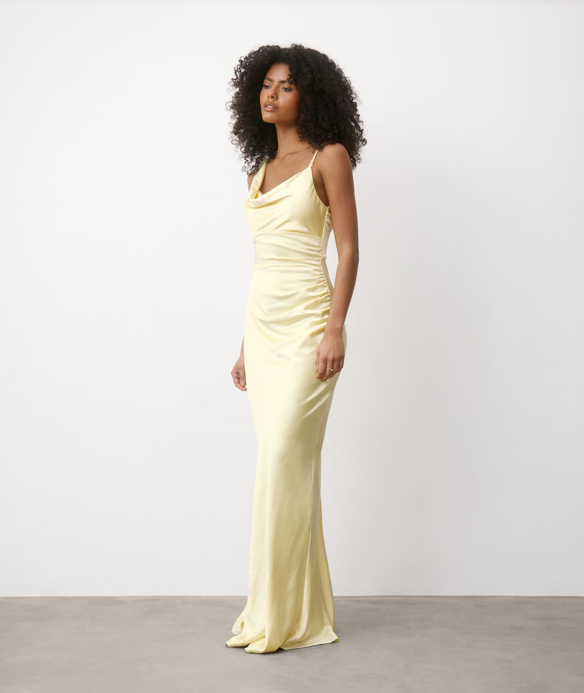 Cowl Asymmetrical Satin Bridesmaid Dress - Butter Lemon