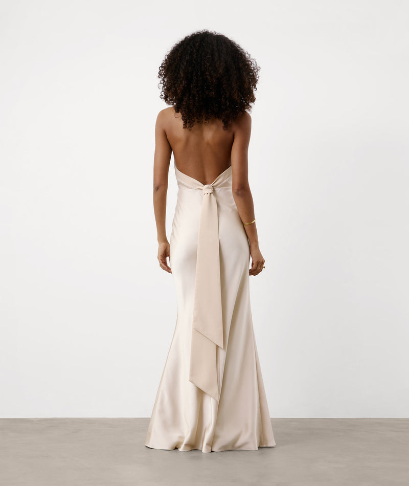 Cross Halter Neck Satin Bridesmaid Dress - Soft Champagne