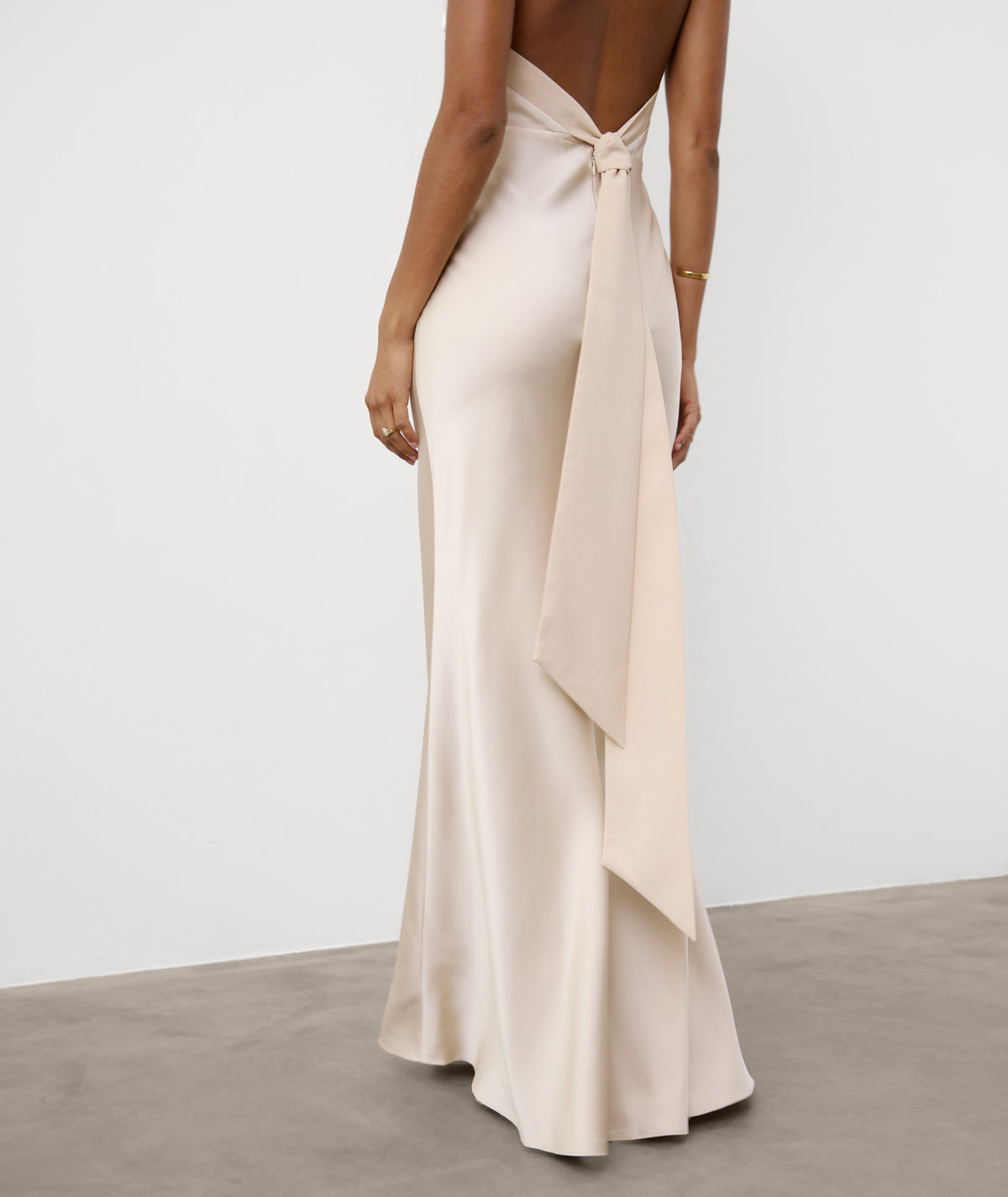 Cross Halter Neck Satin Bridesmaid Dress - Soft Champagne