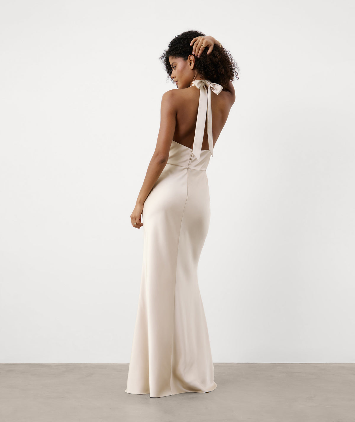 Halter Neck Cowl Satin Bridesmaid Dress - Soft Champagne