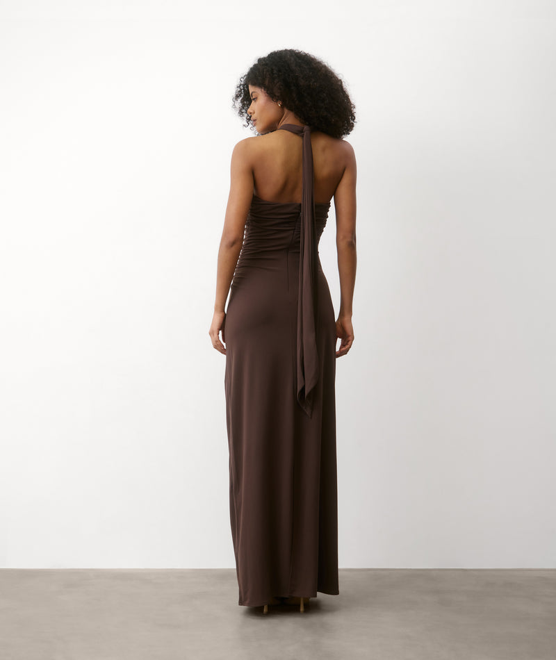 Halter Neck Stretch Sculpt Bridesmaid Dress - Chocolate