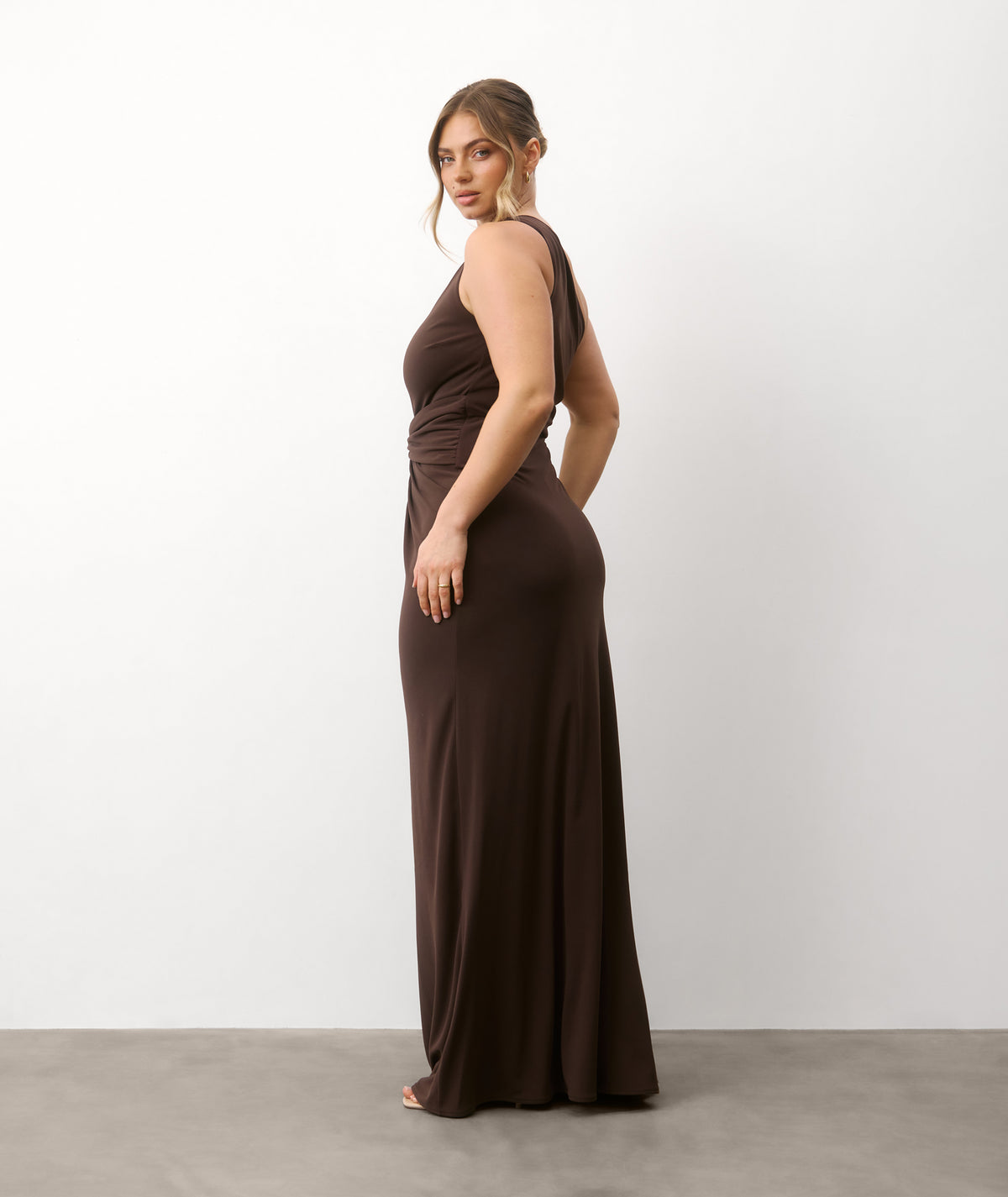 One Shoulder Stretch Sculpt Bridesmaid Dress - Chocolate