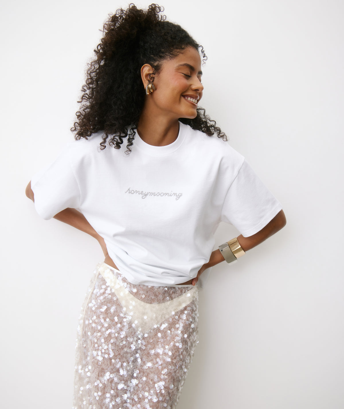 Honeymooning Beaded Tee - White