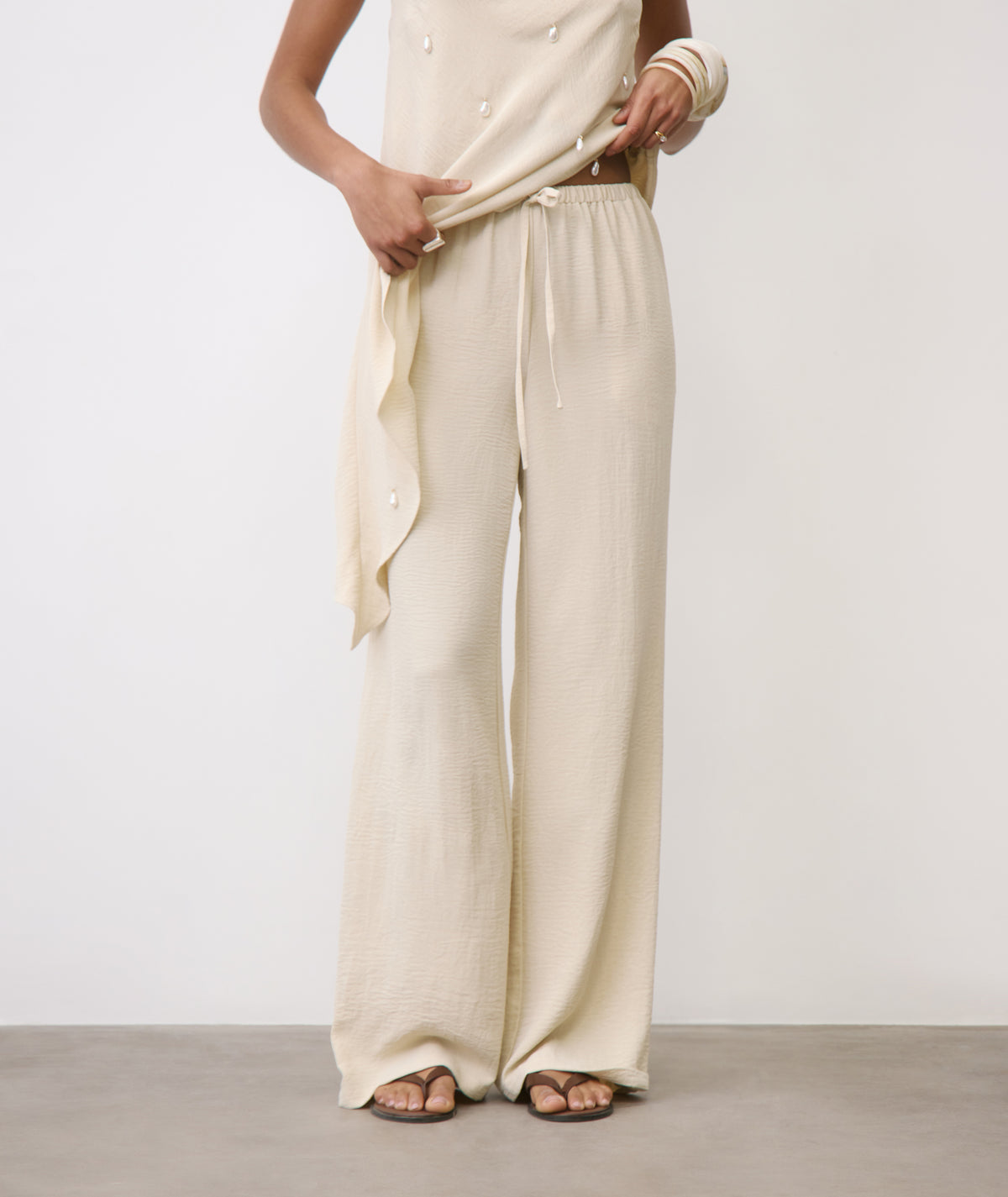Linen Look Relaxed Pants - Stone