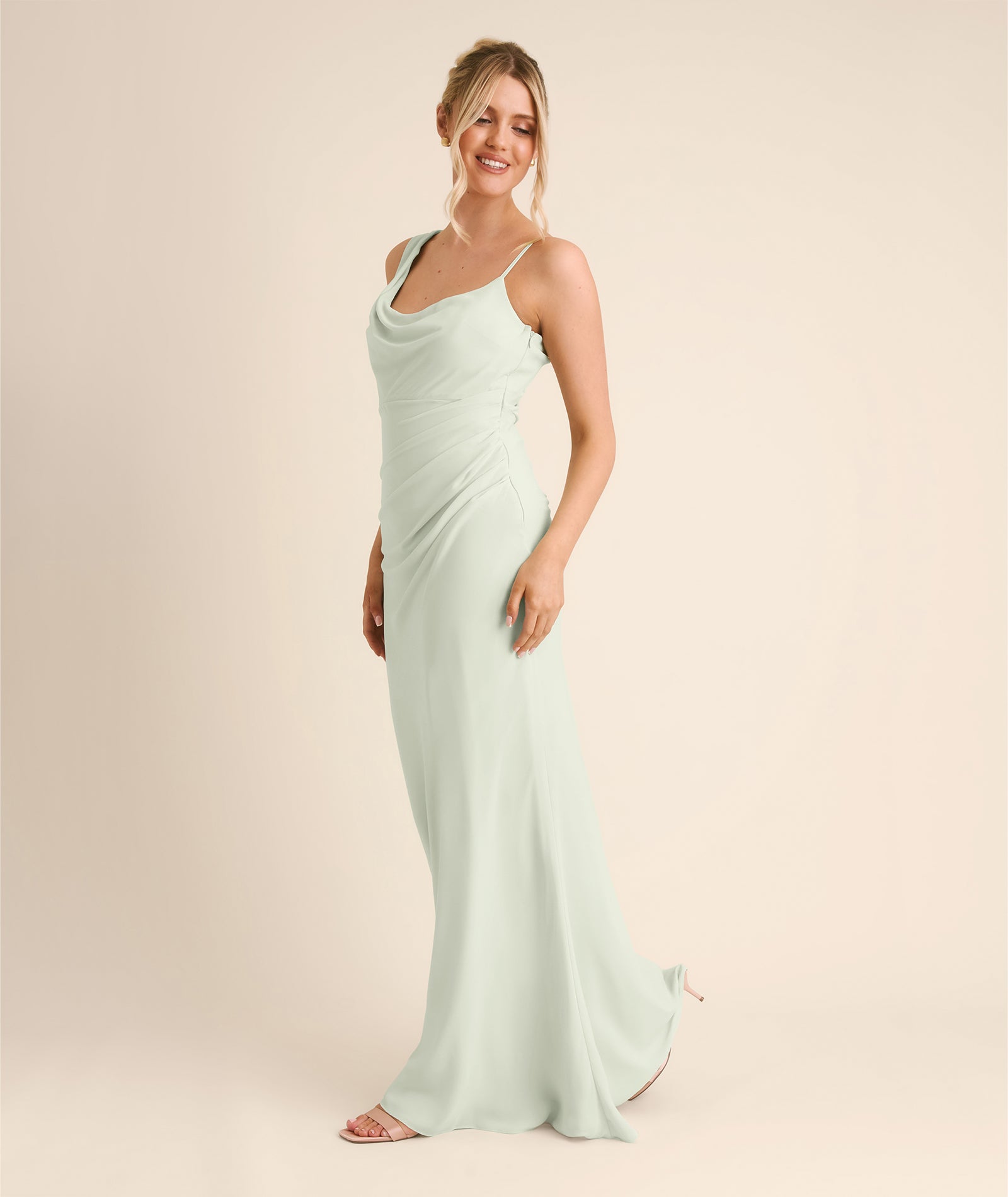 Cowl Front Asymmetrical Chiffon Bridesmaid Dress
