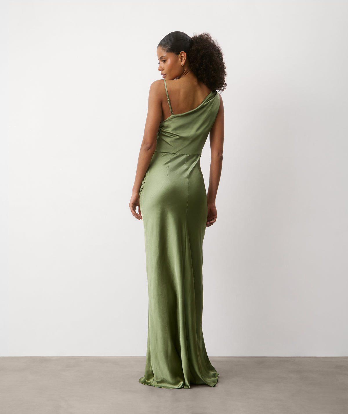 Cowl Asymmetrical Satin Bridesmaid Dress - Moss Green