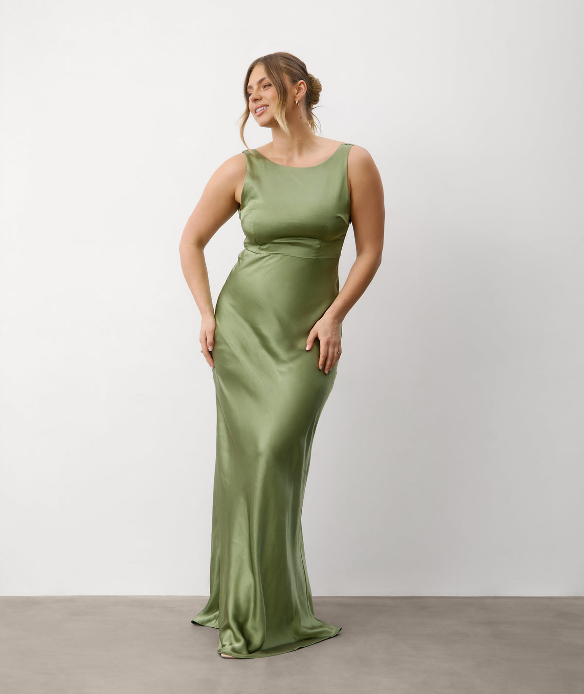 Cowl Back Satin Bridesmaid Dress - Moss Green