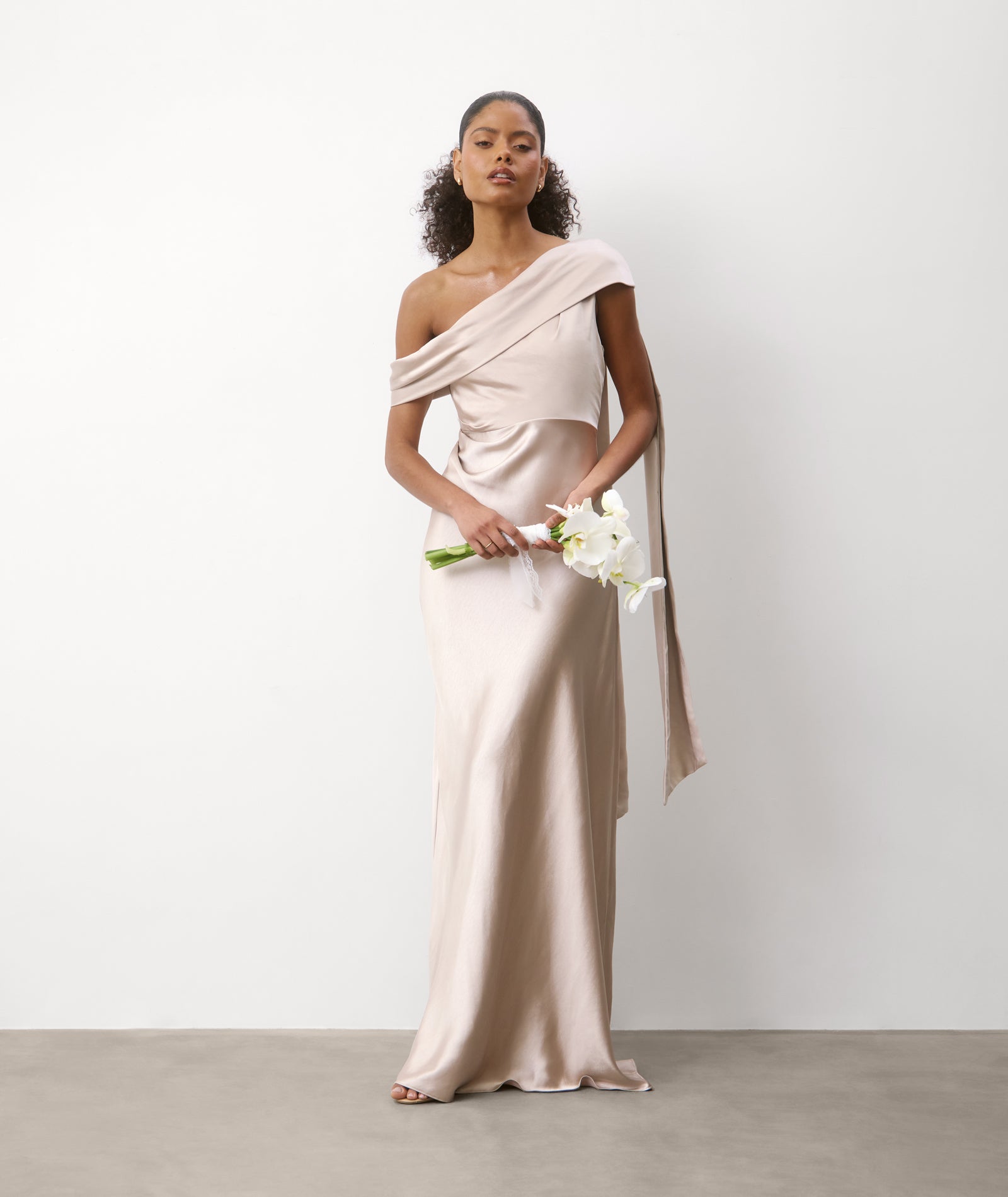 One Shoulder Drape Satin Bridesmaid Dress