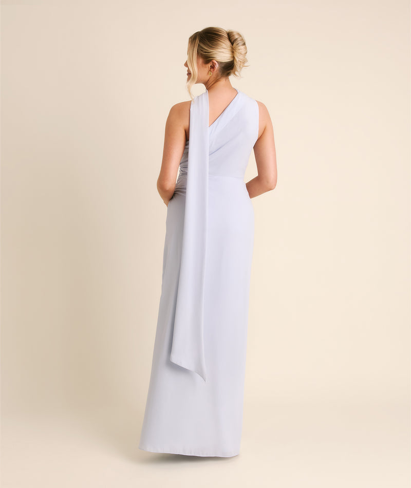 One Shoulder Neck Tie Chiffon Bridesmaid Dress - Powder Blue
