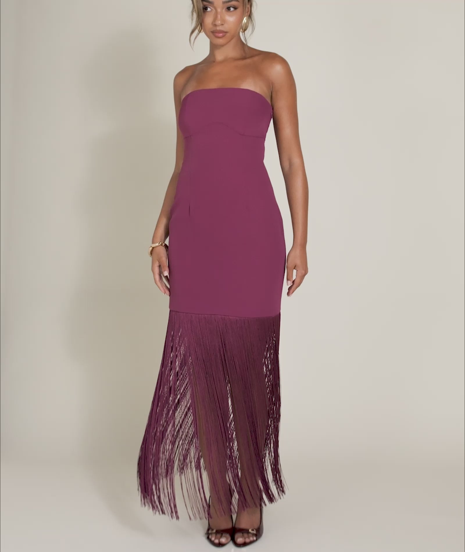 Fringe Bandeau Maxi Dress - Raspberry Pink – Six Stories