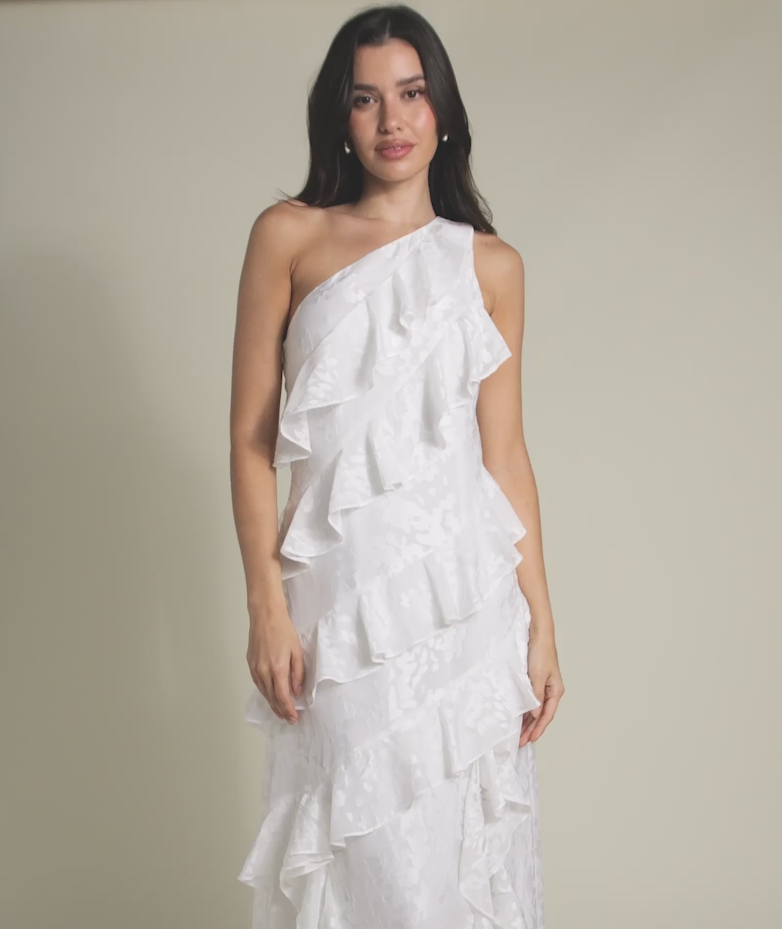 One Shoulder Floral Ruffle Maxi Dress