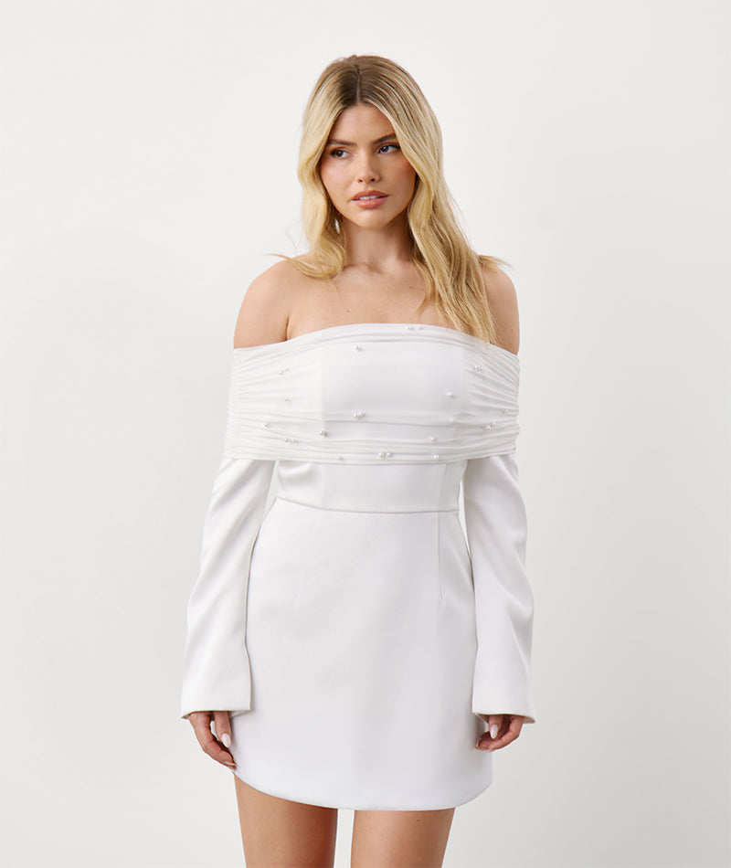 Pearl Trim Bardot Mini Dress