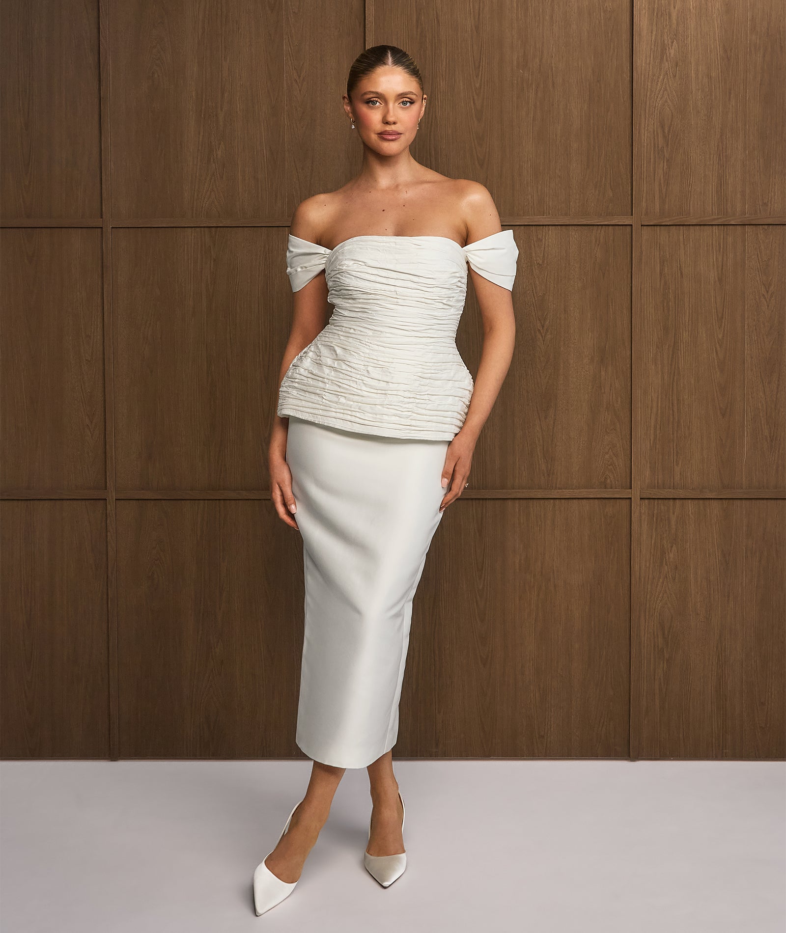 Bardot Peplum Midi Dress