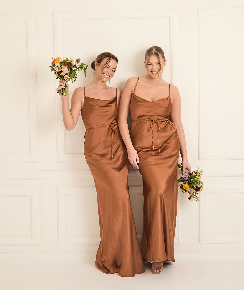 Cami Cowl Satin Bridesmaid Dress - Rust