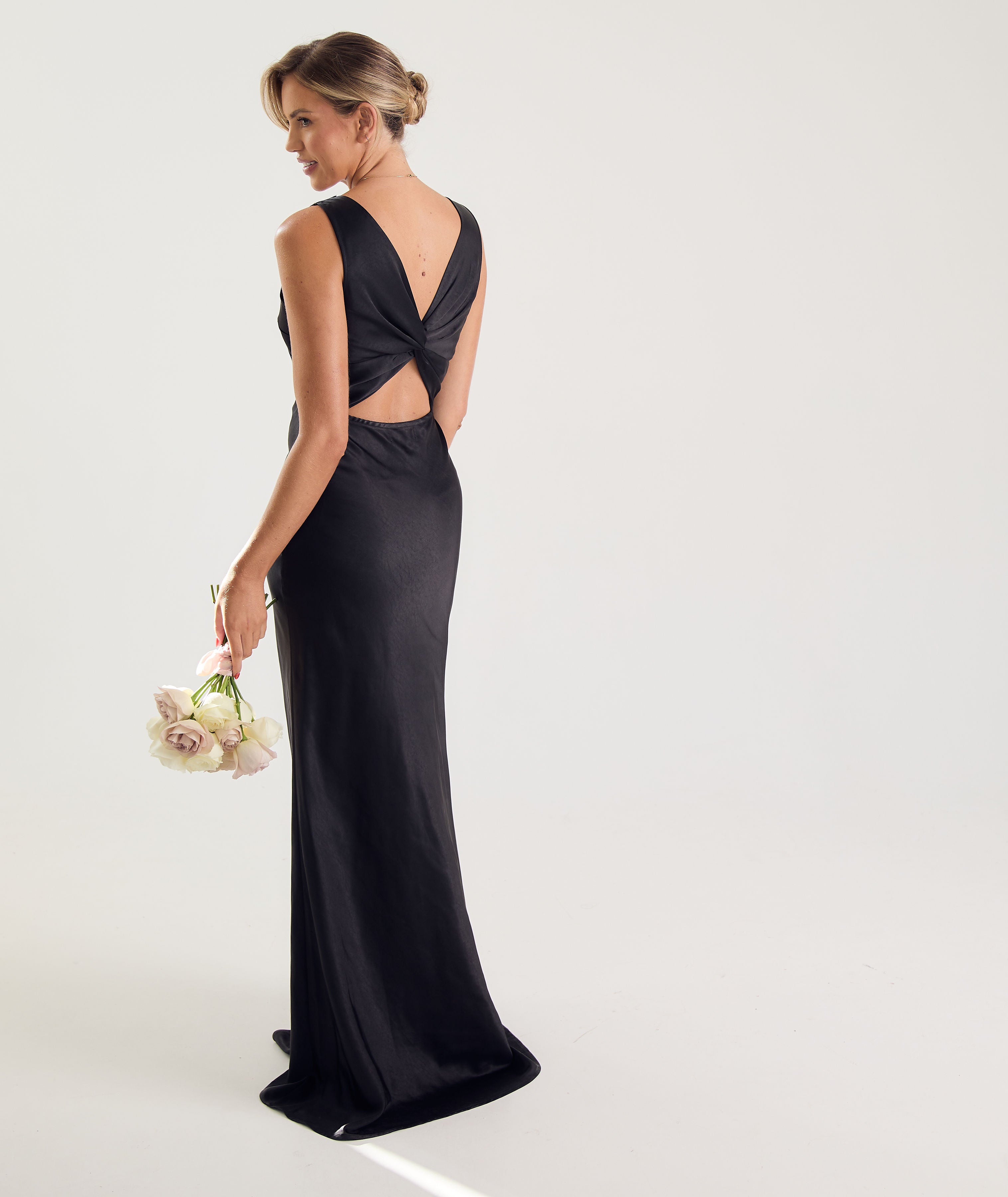 Womens Six Stories Black Twist Back Satin Bridesmaid Dress US 2