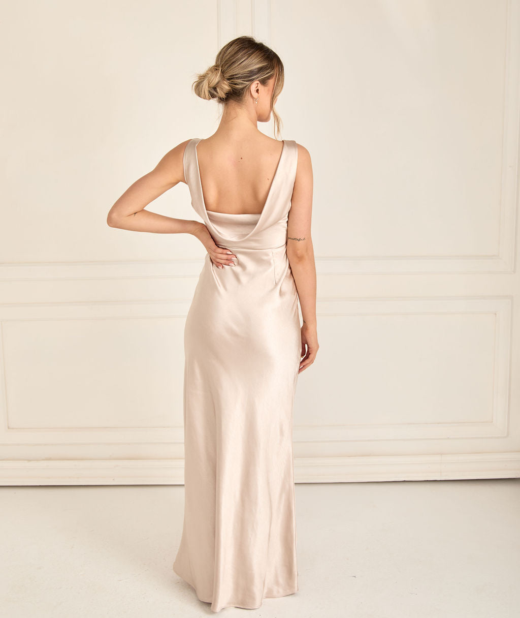 Six Stories Cowl Back Satin Bridesmaid Dress