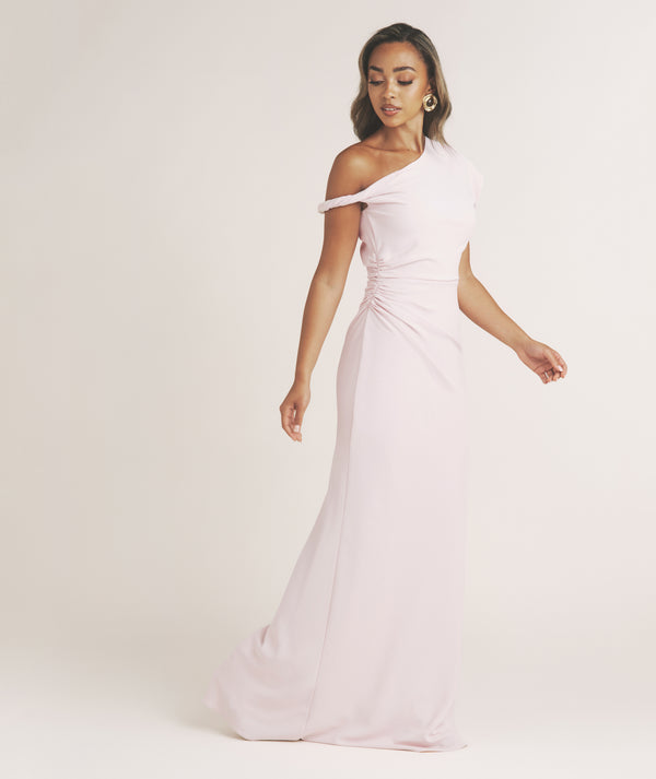 Asymmetrical Twist Detail Maxi Dress - Pale Pink